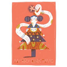 a christmas card with an image of a woman holding a cat in her arms and the words merry christmas on it