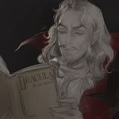 a drawing of a man reading a book