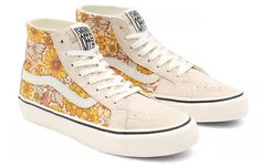 Vans Shoes Fashion, Vans Sk8 Hi Reissue, Cute Vans, Yellow Vans, Preppy Shoes, Yellow Sneakers, Cool Vans, Embroidered Shoes, Vans Sk8 Hi