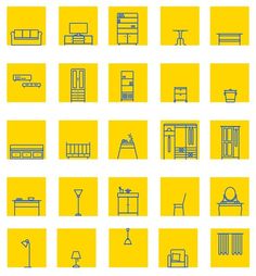 yellow and blue furniture icon set on white background stock photo - budget conscious living room