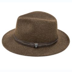 This felt safari style hat with 3 inch brim and faux leather band is a stylish choice for headgear for any formal outdoor event. Classic Brown Panama Hat For Outdoor, Brown Fedora For Kentucky Derby And Formal Occasions, Elegant Fall Travel Hat, Fur Felt Fedora Panama Hat For Fall, Fall Fur Felt Panama Hat With Short Brim, Fall Fedora Panama Hat In Fur Felt, Classic Brown Hat Bands For Kentucky Derby, Western Style Brown Hat Bands For Formal Occasions, Elegant Felt Hat For Travel In Fall