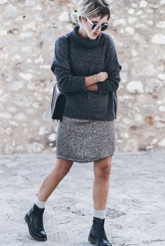 Mikutas Style, Zara Sunglasses, Grey Knitwear, Steampunk Inspiration, Sweater And Skirt