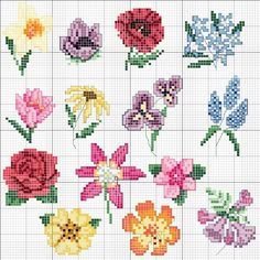 a cross stitch pattern with flowers and plants