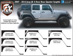 Decals For Jeep Wrangler, Jeep Wrangler Decals Vinyls, Jeep Gladiator Decal Ideas, Jeep Wrangler Side Decals, Jeep Stickers Car Decals Window, Jeep Stickers, Jeep Decals, Stripe Kit, 2016 Jeep