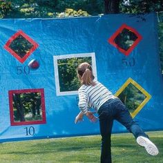 This would be a good activity to do at home or at work! For Halloween Carnival with a pumpkin or fall themed tarp. Outdoor Games For Kids, Birthday Party Games, Backyard Fun, Outdoor Games, Sports Theme