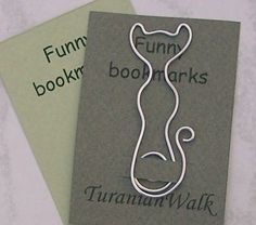 two greeting cards with the words funny bookmarks written in cursive writing on them