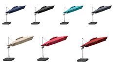 six different colored umbrellas are shown on the same pole as each one is upside down