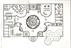 a drawing of a floor plan for a house with lots of furniture and decorations on it