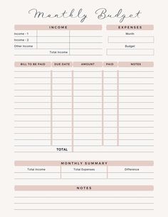 Monthly Budget Template - PDF - Printable Download printablemonthlyplanner #coverplanner Holiday Budget Planner, Business Binders, Budget Planner Free, Planner Writing