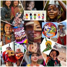 a collage of people with faces painted in different colors