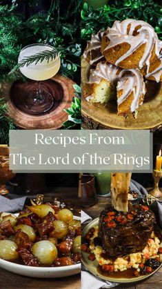 the lord of the rings is served with bread, pudding and other desserts on plates