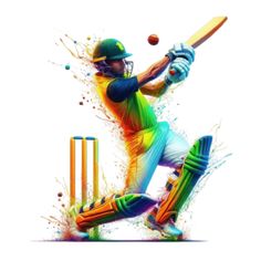 a cricket player is hitting the ball with his bat