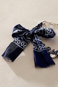 Take your necklace game to the next level with this so cool choker necklace featured in a defined style with bandana-inspired bow and threading through oval-shaped links for the coolest finishing touch. | Way Out West Choker by Free People in Blue Free People, Choker Necklace, Navy, Blue