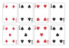 playing cards with fours and fives in each card, all showing the same number