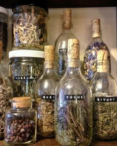 bottles filled with different types of herbs and spices