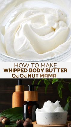 You can make your own body butter with skin-nourishing ingredients like coconut oil, cocoa butter, and natural essential oils. Homemade Lotion With Coconut Oil, Cocoa Butter Recipes, Homemade Cosmetics Recipes, Make Body Butter, Body Butter Recipe Whipped, Homemade Body Cream, Diy Whipped Body Butter, Whipped Body Butter Recipe, Coconut Oil Body Butter