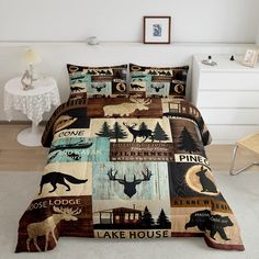 PRICES MAY VARY. Queen-size Rustic Cabin Comforter Set includes 1 Retro Brown Teal Comforter (90 by 90 inches) and 2 pillow cases (20 by 30 inches). Machine washable and tumble dryable at low temperature for easy care. Do not bleach. Soft Fabric - Our Lake House Fishing comforter set with premium microfiber offers exceptional softness and breathability, which brings you excellent body feelings and creates a comfortable sleep for you. The material is weaved by complicated post-grinding process. L Retro Cabin, Teal Comforter, Rustic Fox, Blanket Tapestry, Farmhouse Cabin, Quilt Duvet, Bed Comforter Sets, Brown Teal, Cabin Lodge