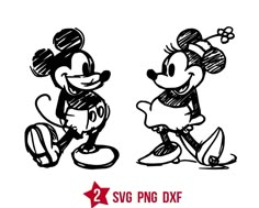 two mickey and minnie mouses with the words svg png dxf