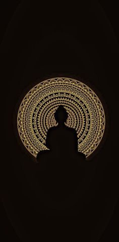 the silhouette of a person standing in front of a circular pattern on a black background