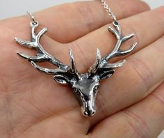 "Solid, sterling silver stag deer pendant.  Highly polished finish with oxidized details to give it a stunning vintage finish, bringing out the depth to the design (see pictures). Or available in plain silver (see video) Dimensions of pendant: Width 2\" Height 1.8\" Weight 14.5 grams Please check out my other designs and vintage pieces here: https://www.etsy.com/uk/shop/YouGotTheSilverUK  Click on customise for any custom queries or bespoke pieces." Stag Necklace, Stag Wallpaper, Stag Jewelry, Deer Pendant, Deer Necklace, Hand Cuff Bracelet, Stag Deer, Birthday List, Funky Jewelry