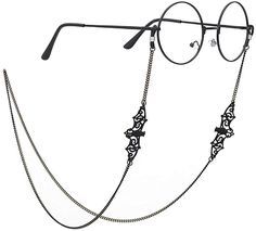 PRICES MAY VARY. 【Fashionable Glasses Chain】Black bat design, very simple and fashion, a good decation for any clothes according to your needs, comfortable enough for all day wear 【High Quality】The bat eyeglass chain made of high quality metal and silicone gel anti-slip buckle, ensure that your glasses will not easily fall down, you will never worry about losing your glasses again 【Adjustable eyeglass chain ends】Works great with any size eyeglass frames. Simply move the coiled metal coils, so it Librarian Glasses Chain, Dark Academia Glasses, Bat Glasses, Grunge Glasses, Goth Glasses, Enby Hair, Cool Glasses Frames, Punk Glasses, Gothic Glasses