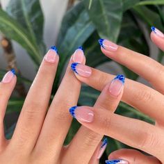 Acrylic Nail Designs Minimalist, Blue Design Almond Nails, Neon Tips Nails, Vibrant Summer Nails Almond, Europe Summer Nails Short, Sick Nail Designs, Senior Pic Nails, Summer Nails Baby Blue, Clean Summer Nails