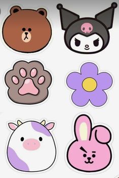 some stickers with different animals and flowers on them