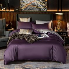 Shemir Purple Grey Reversible Egyptian Cotton Bedding Set - WonderlandByLilian Textured Duvet Cover, Textured Duvet, Egyptian Cotton Duvet Cover, Cotton Bedding Set, Reversible Bedding, Bed Sheet Sizes, Queen Size Duvet Covers, Egyptian Cotton Bedding, Luxury Duvet Covers