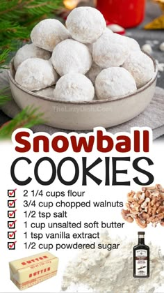 a recipe for snowball cookies is shown in this image with instructions to make it