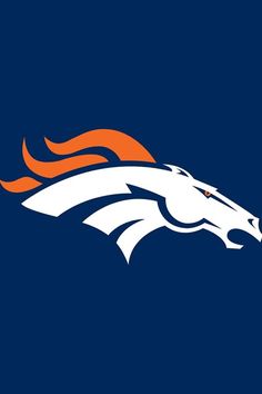 the denver football team logo on a dark blue background with orange and white flames coming out of it