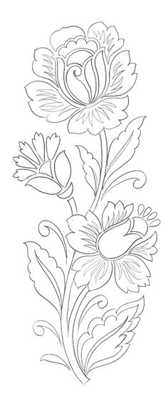 a drawing of flowers with leaves and swirls