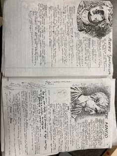 two pages of paper with drawings on them