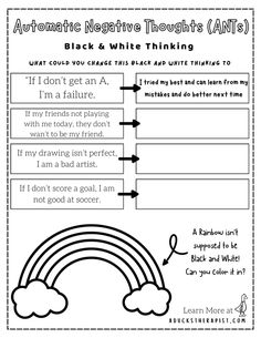 Therapy Worksheets — A Ducks Therapist Flexible Thinking Worksheets, Learning Modalities, Flexible Thinking Activities, Automatic Negative Thoughts, Black And White Thinking, Kids Therapy, Student Counseling Tools, Emotional Activities, Flexible Thinking