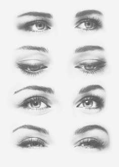 the different types of eyes are shown in black and white, including one with long lashes