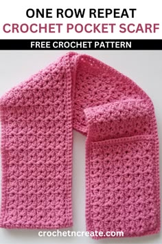 Free Ravelry Crochet Patterns, Single Crochet Scarf Pattern Free, Pocket Scarves Free Crochet, Scarf With Pockets Crochet Free Pattern, Crochet Scarf Patterns Free Easy, Pocket Scarf Crochet Pattern Free, Crochet Winter Scarf Pattern Free, One Row Repeat Crochet Patterns, Crochet Scarf Pattern Free Easy One Skein