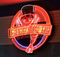 the neon sign for bubba gump shrimp co