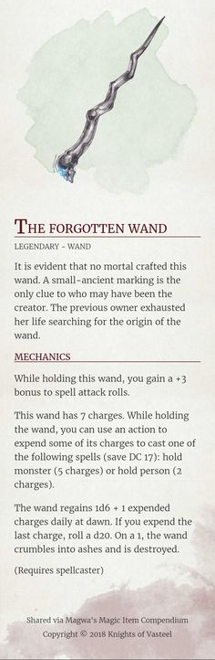 an advertisement for the forgotten wand