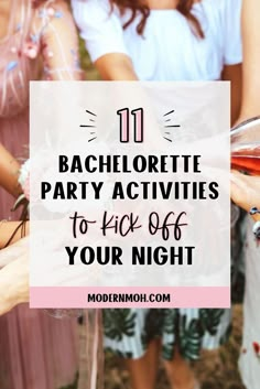 Discover 11 bachelorette party activities to kick off your night with a bang. These bachelorette game ideas are guaranteed to get the giggles going and create lasting memories. Start your celebration with these fun and engaging bachelorette party games that everyone will love. | Bachelorette party games Bachelorette Fun Party Games, Themes For Bachelorette Party Ideas, Activities For Bachelorette Party, Girl Bachelorette Party Ideas, Fun Bachelorette Party Games Activities, Bach Games Bachelorette Parties, Bachelorette Night In Ideas, Bachelorette Night Out