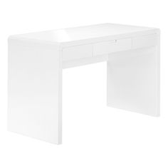 a white desk with two drawers on the top and one drawer at the bottom that is open