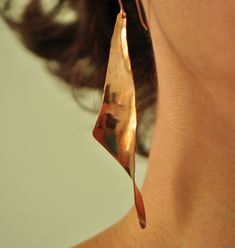 "These bronze earrings are hand-forged using the anticlastic raising technique. They are light, and perfect for everyday wear. The ear wires are 14K gold-filled - no worries about allergies. Approximately 3\" long." Copper Outfit, 2024 Jewelry, Jewellery Shop Design, Bold Statement Jewelry, Copper Jewellery, Metalsmithing Jewelry, Bronze Earrings, Earrings Elegant, Gold Filled Earrings