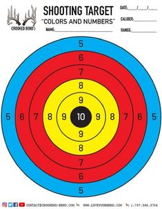 a shooting target with the number ten in red, yellow and blue colors on it