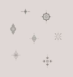 six different designs on a gray background