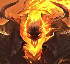 an image of a demon with horns on fire