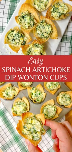 spinach artichoke dip wonton cups are an easy appetizer for any party