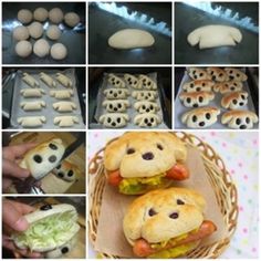 there are many different pictures of bread buns with faces on them and in the middle