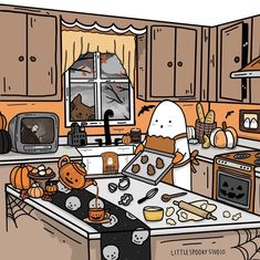 a kitchen filled with lots of clutter and stuffed animals