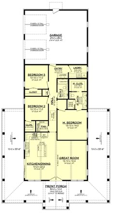 the floor plan for a two story house with an attached garage and living room area