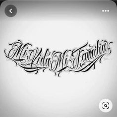 the word all that is family written in cursive writing on a white background