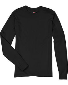 Unisex 6.1 oz. Tagless® Long-Sleeve T-Shirt - BLACK - 2XL | Hanes Authentic-T Cotton Long Sleeve T-Shirt in Black Size 2XL Basic Black Crew Neck Tops, Black Longsleeves Outfit, Black Long Sleeve Outfit, Long Sleeve Under Shirt, Black Long Sleeve Shirt Men, Mens Black Shirt, Suit Pin, Mens Sleeve, Black Long Sleeve Shirt