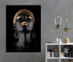 "African Wall Art Canvas, Gold-Lipped Girl Canvas, Black Woman Wall Art Canvas, Single Panel Wall Decor,Ethnic Canvas, Black Girl Gold Canvas Wall Art Canvas is designed to be the star of your space. You can use it in your home decor as wall art decor, wall art prints, wall framed, wall art bedroom, wall art living room, wall art office, wall art kitchen. ✔The dimensions in our lists are canvas measurements. Our framed canvas products are floating frames. Our framed canvas products are 2.5 inche Modern Art Canvas Painting, African Wall Art, Painted Ladies, Gold Canvas, Scandinavian Wall Art, Women Poster, Egypt Art, Abstract Canvas Wall Art, Portrait Wall